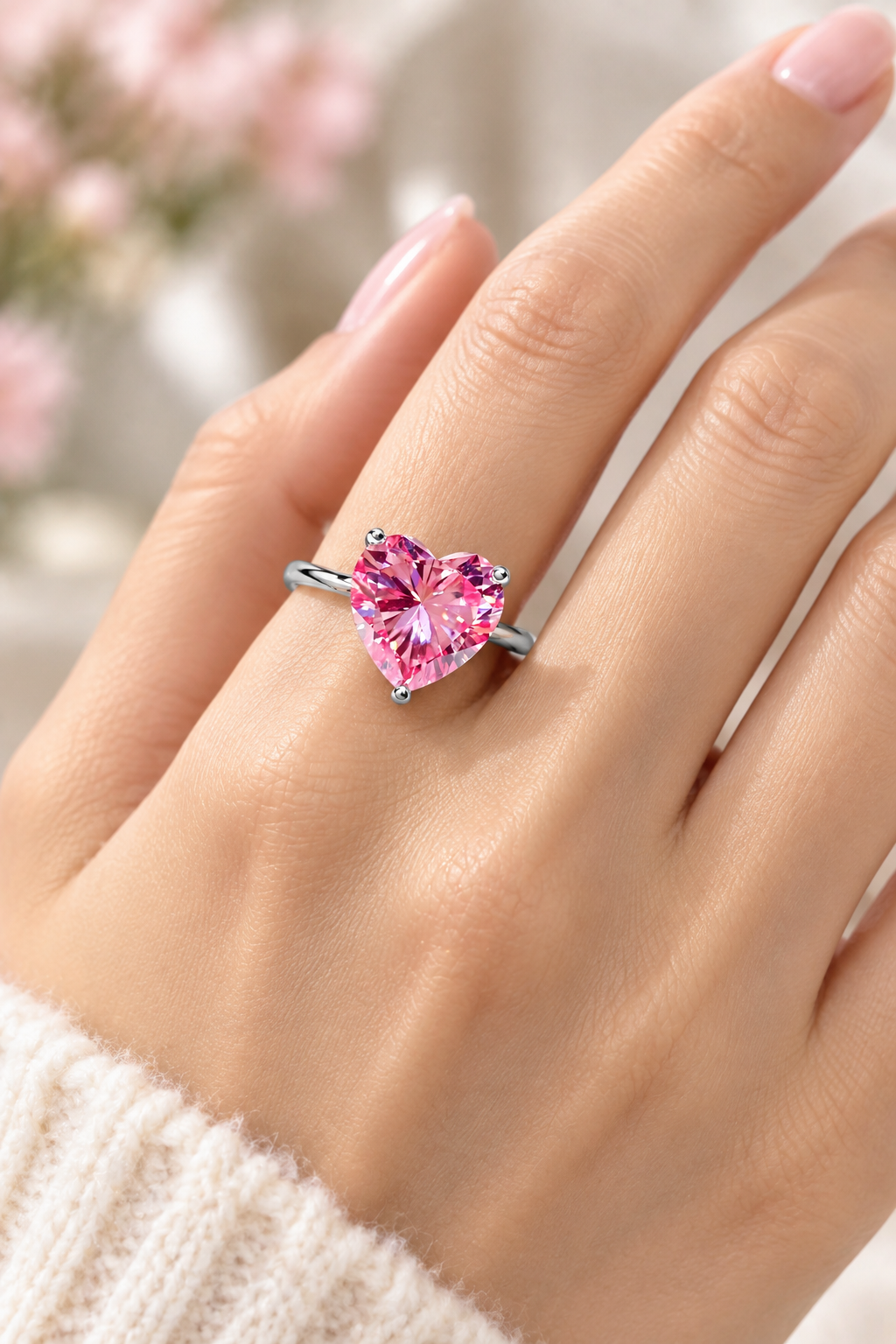 5 Carat Pink Heart-Cut Moissanite Ring in .925 Sterling Silver