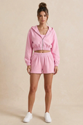 Cropped Zip-Up Hoodie & Pocketed Shorts Two-Piece Set