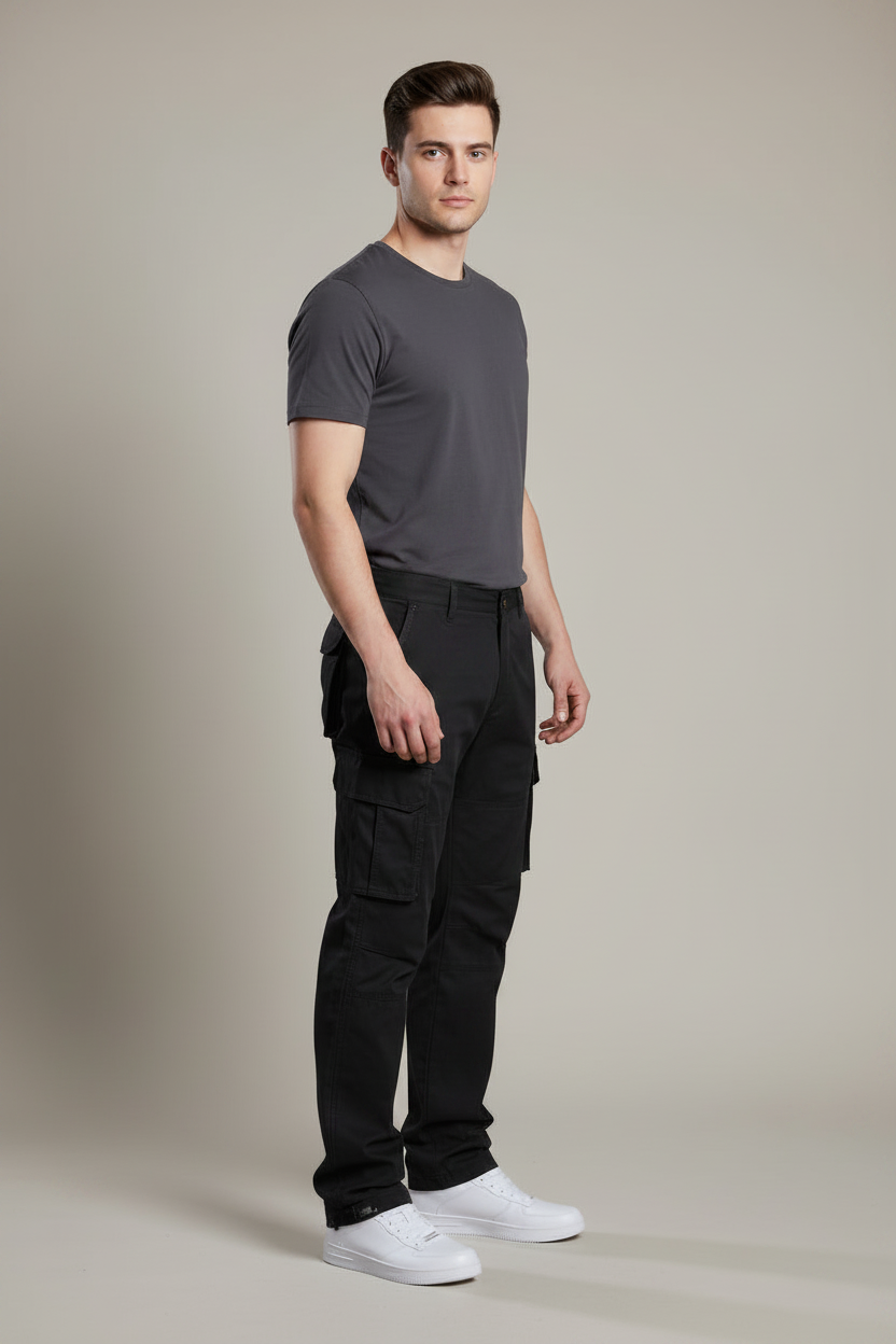 Olive Green Cargo Pants with Utility Pockets | Stretch Straight-Leg Trousers