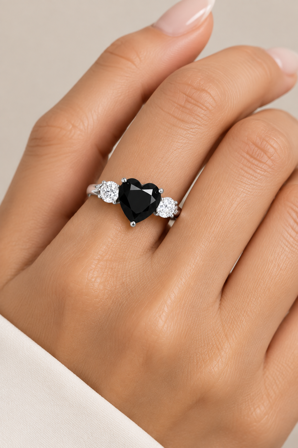 6 Carat Black Heart-Cut Moissanite .925 Sterling Silver Ring