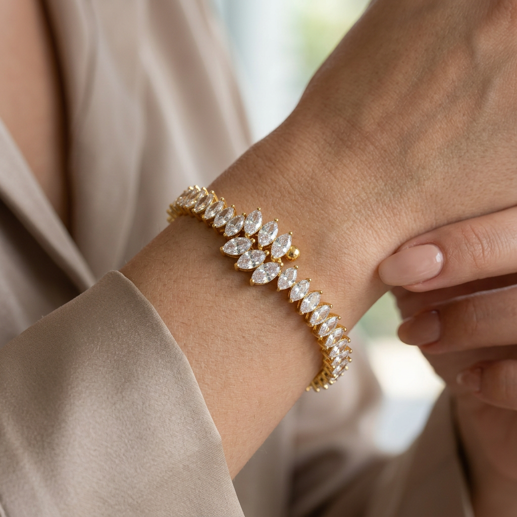 18K Gold-Plated Marquise Zircon Leaf Bracelet
