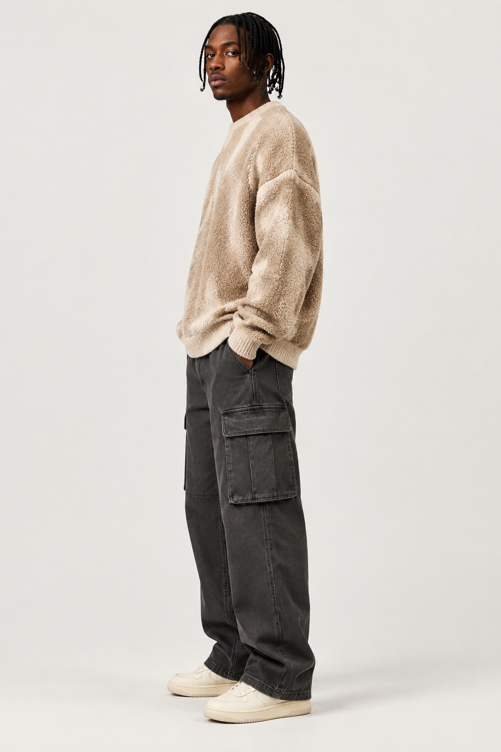 Lightweight Textured Oversized Crewneck Sweater