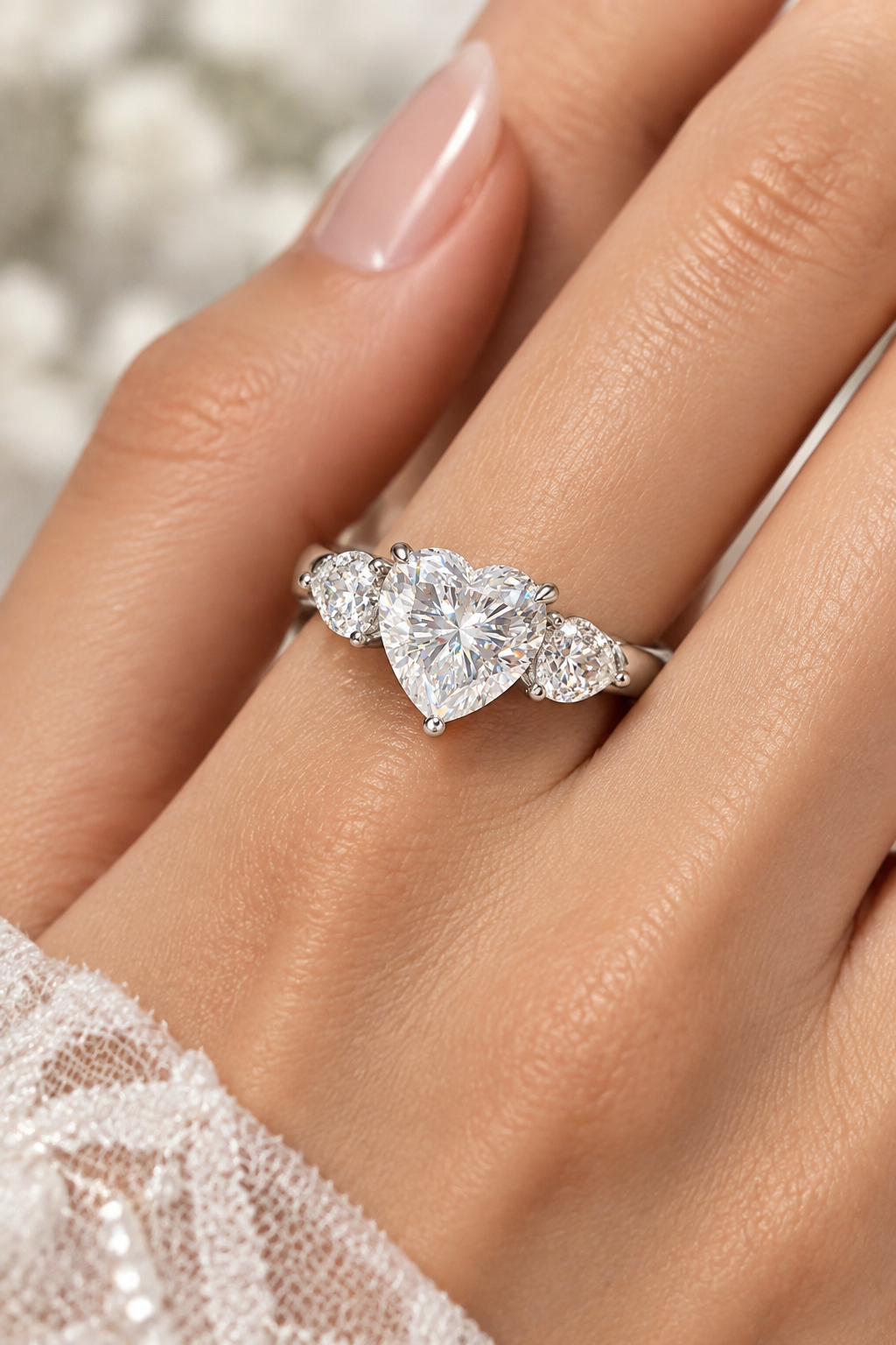 6CT Heart-Shaped Moissanite Ring in .925 Sterling Silver