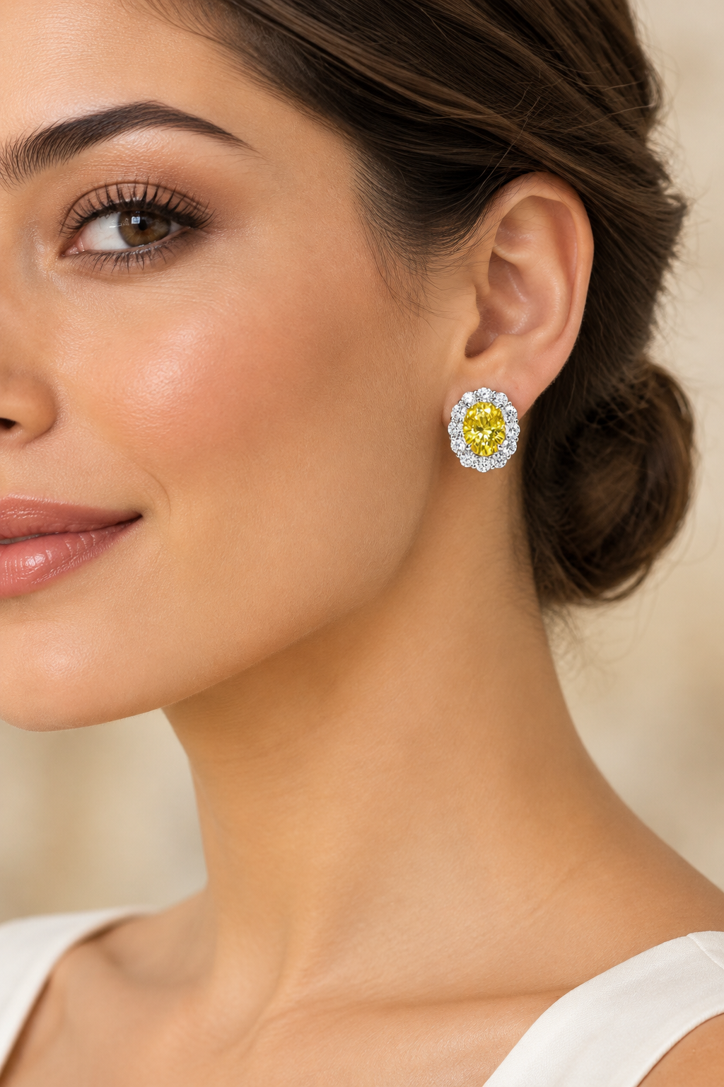 6CT Yellow Oval-Cut Moissanite Halo Stud Earrings in .925 Sterling Silver
