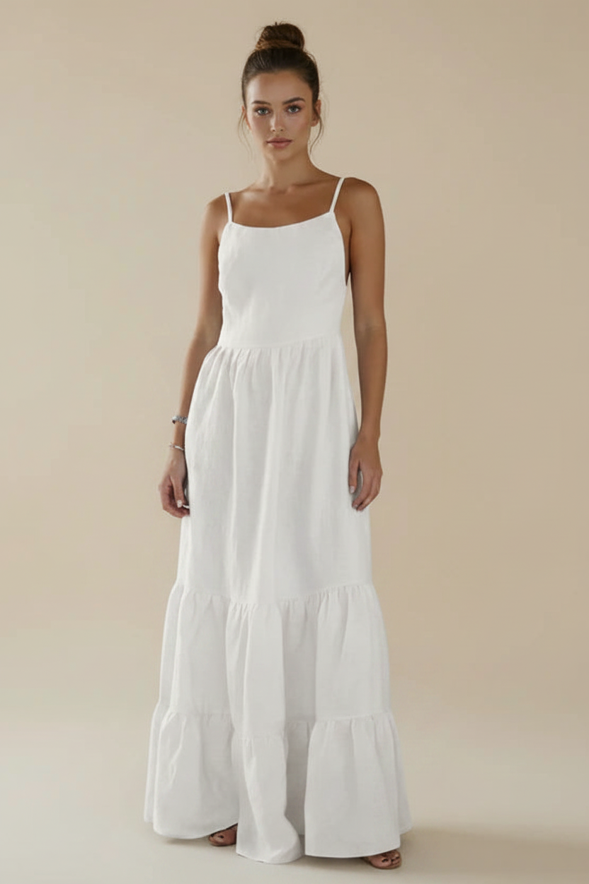 Backless Tie Strap Cotton Maxi Dress