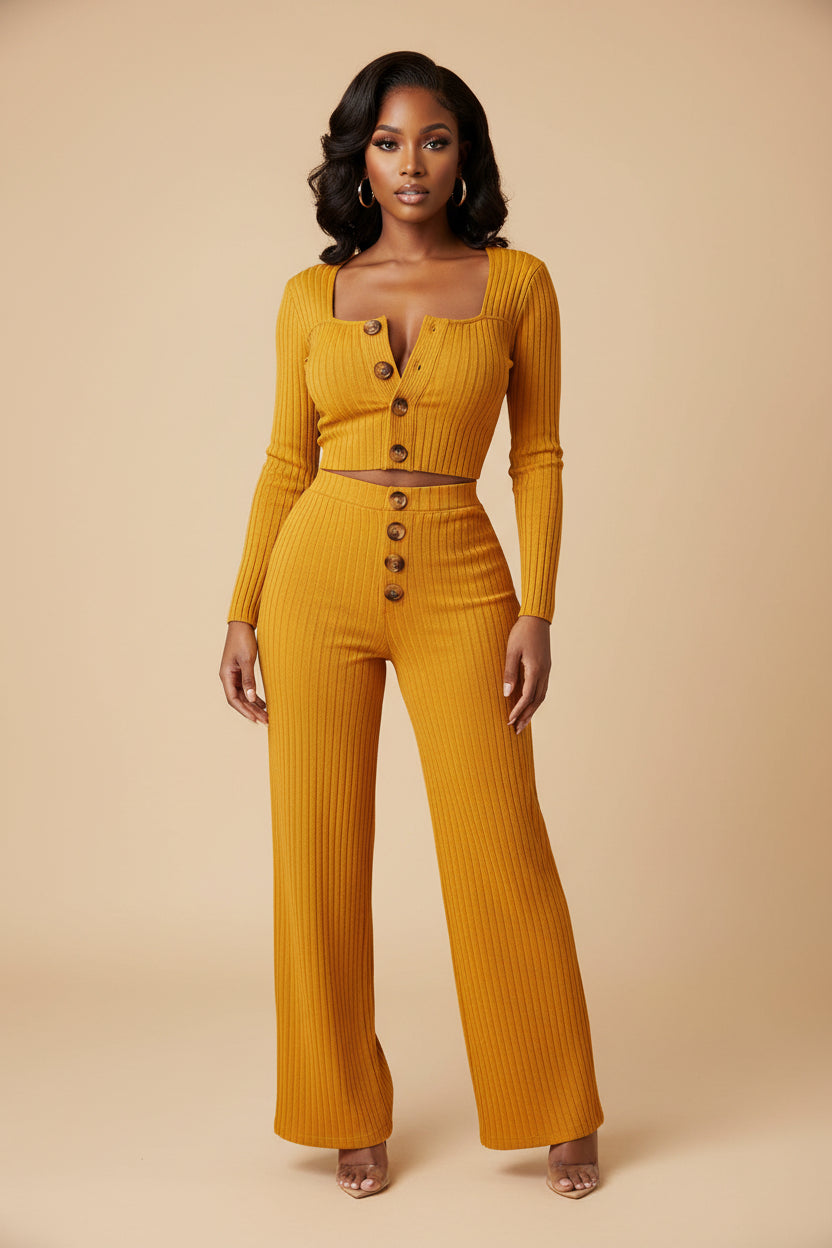 Chic Ribbed Knit 2-Piece Pant Set