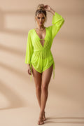3 Piece Bikini Set with Sheer Wrap Romper Cover-Up