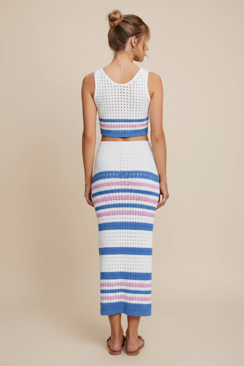 Striped Knit Two Piece Skirt Set