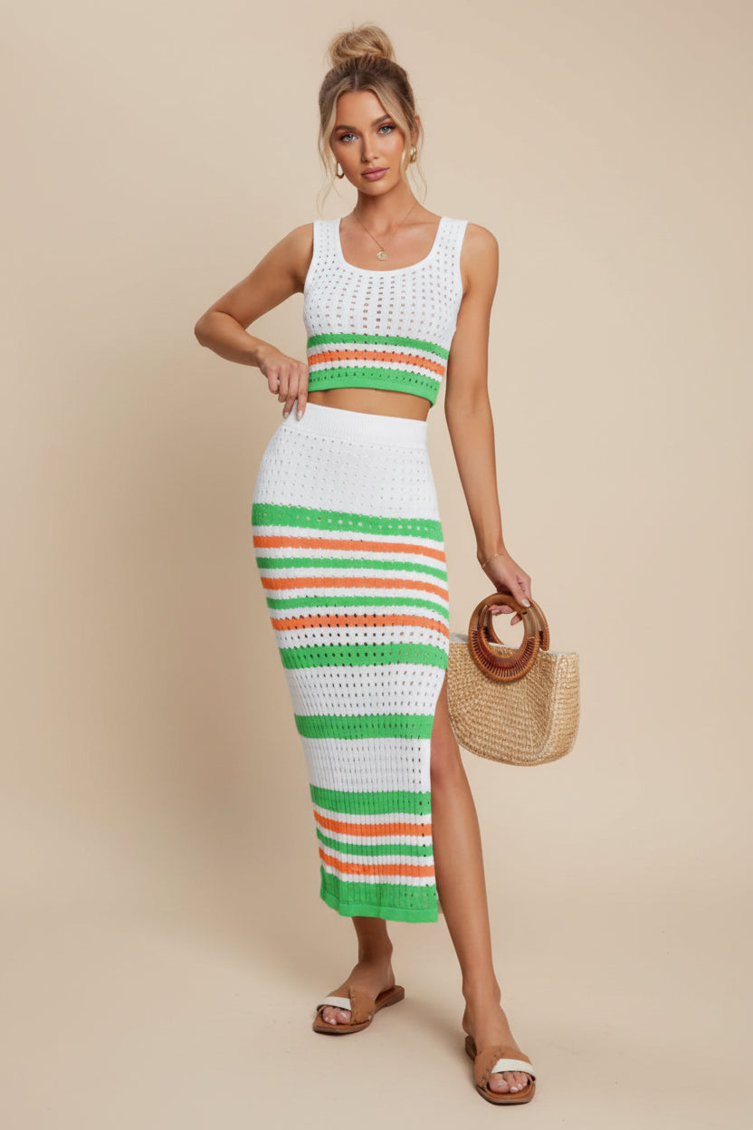 Striped Knit Two Piece Skirt Set
