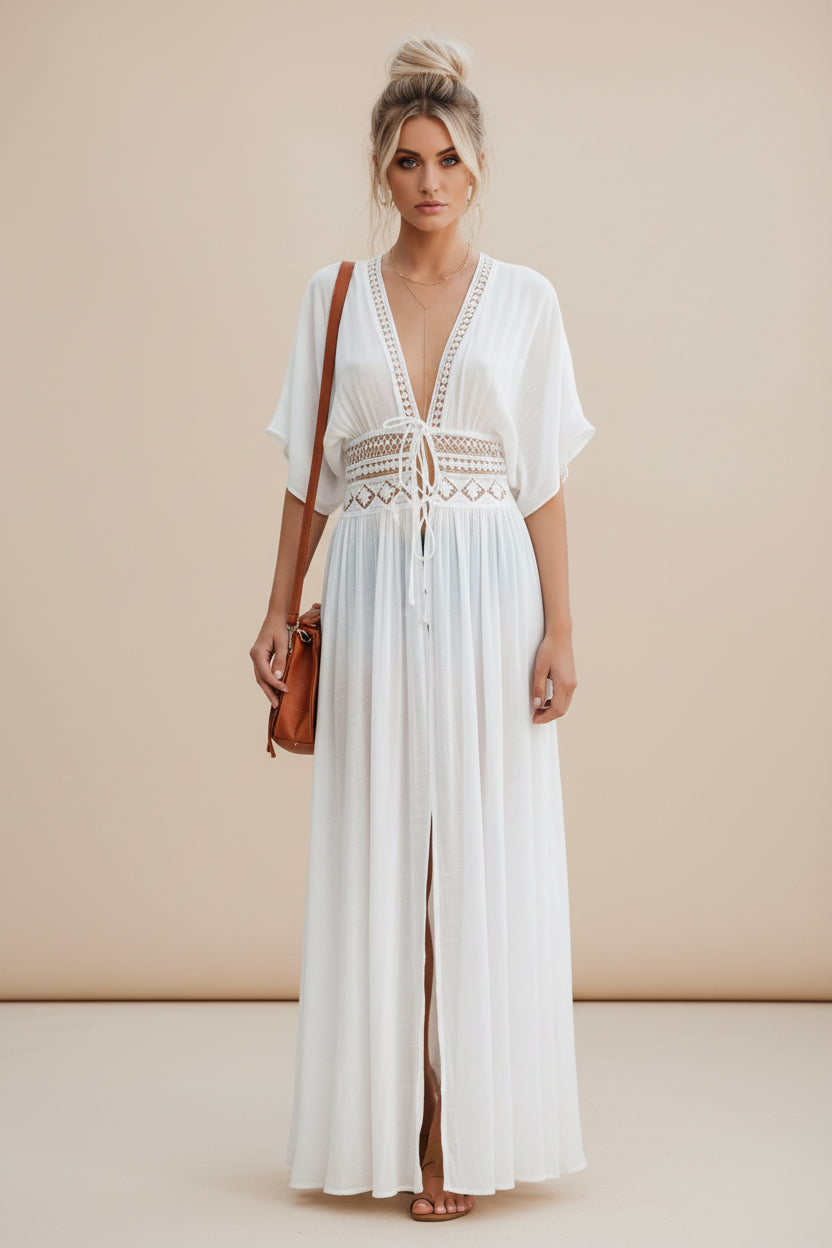 Sexy Deep V Beach Cover‑Up Dress