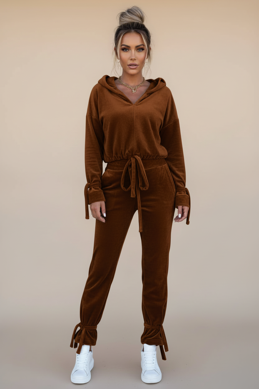 🍁 Cozy Luxe Knit Lounge Set – Hooded Top & Drawstring Pants