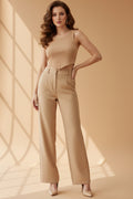 Brown sleeveless top on a hanger against a white background