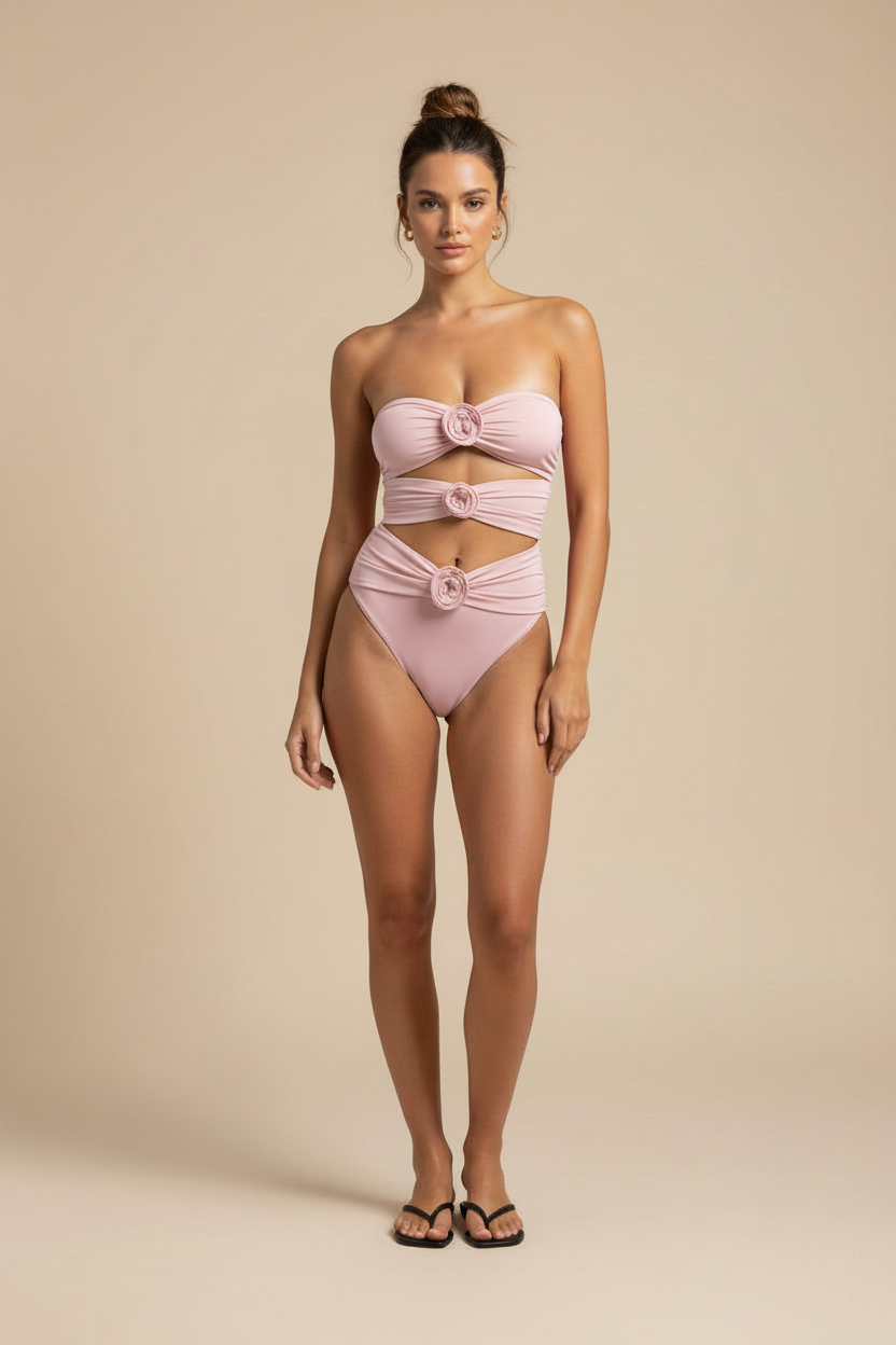 Solid Color One‑Piece Swimsuit with 3D Flower