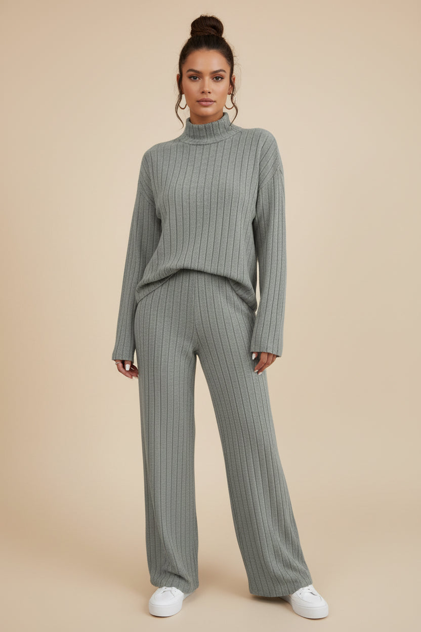 Ribbed Knit Lounge Pant Set