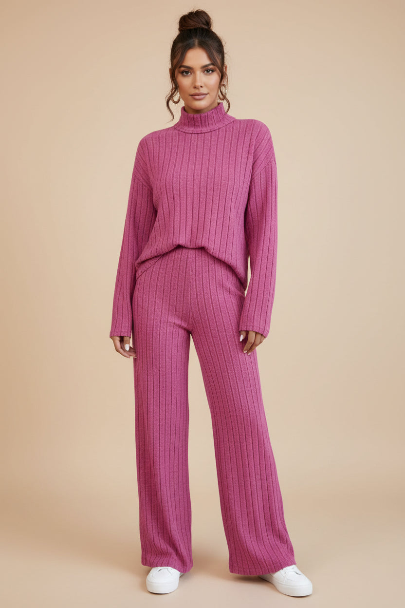 Ribbed Knit Lounge Pant Set