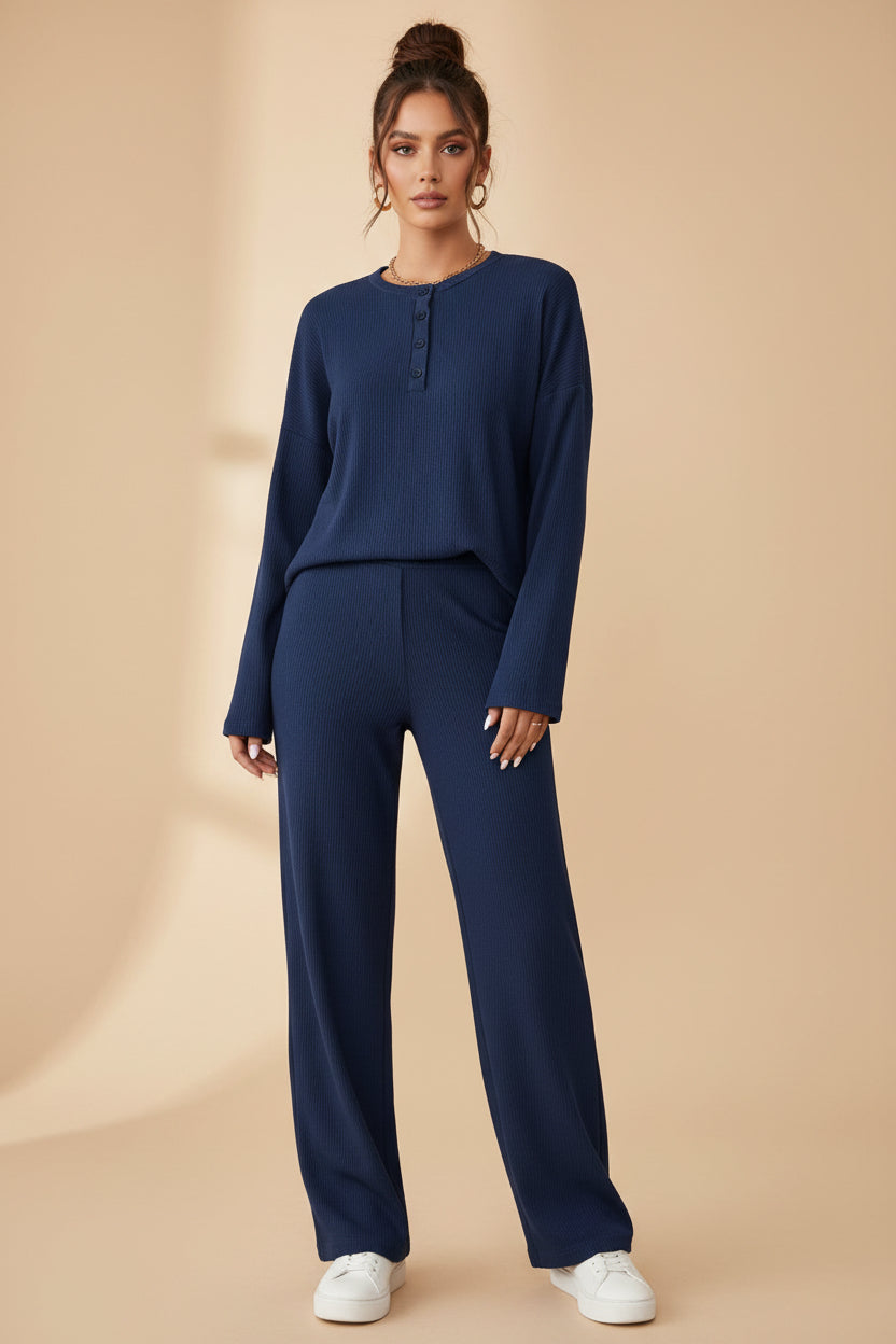 Ensemble décontracté deux pièces en maille avec pantalon