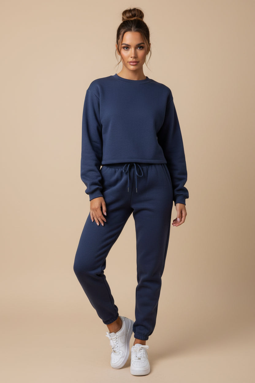 Cozy Knit Two‑Piece Lounge Set | Crewneck Sweatshirt & Jogger Pants