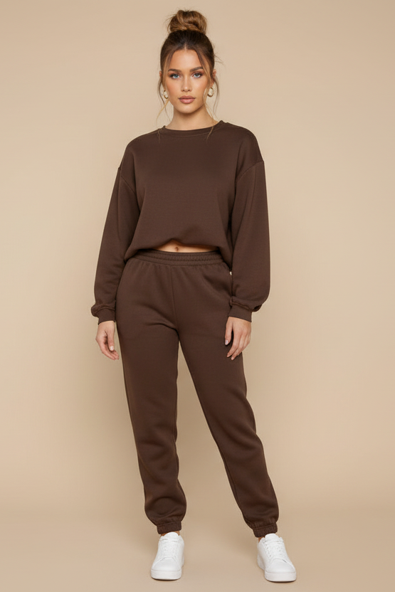 Cozy Knit Two‑Piece Lounge Set | Crewneck Sweatshirt & Jogger Pants