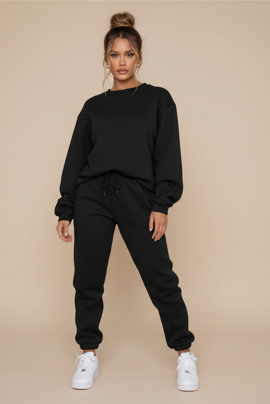 Cozy Knit Two‑Piece Lounge Set | Crewneck Sweatshirt & Jogger Pants