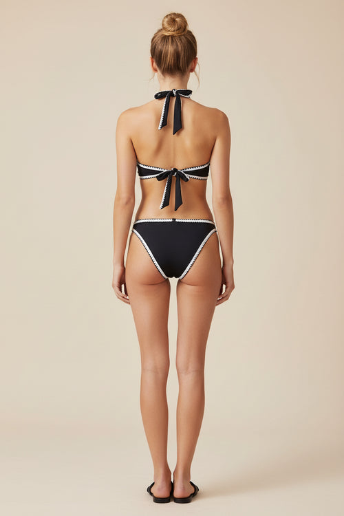 Black Contrast Halter Bikini Two‑Piece Swim Set