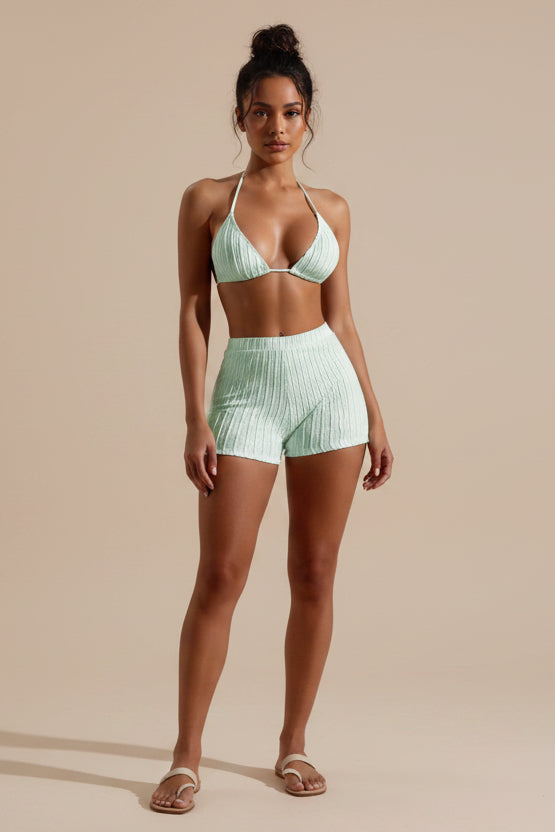 Lace-Up Textured Two-Piece Swim Set