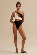 Black & White Contrast Hollow One‑Piece Swimsuit