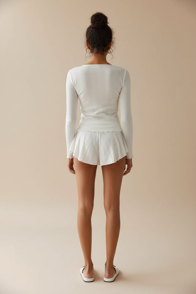 Ribbed Knit Lounge Set – Button Front Cardigan & Flowy Shorts 2-Piece Set