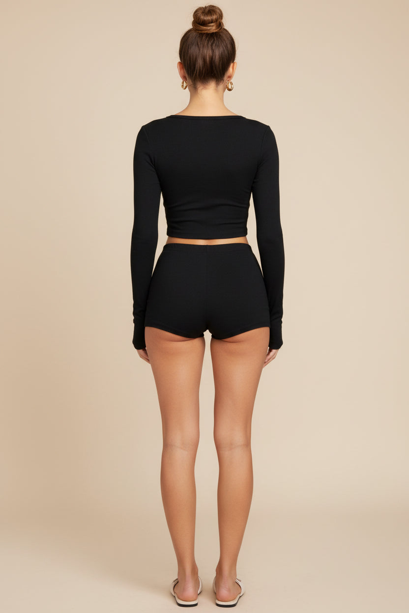 Long Sleeve Crop Top & Shorts Matching Set