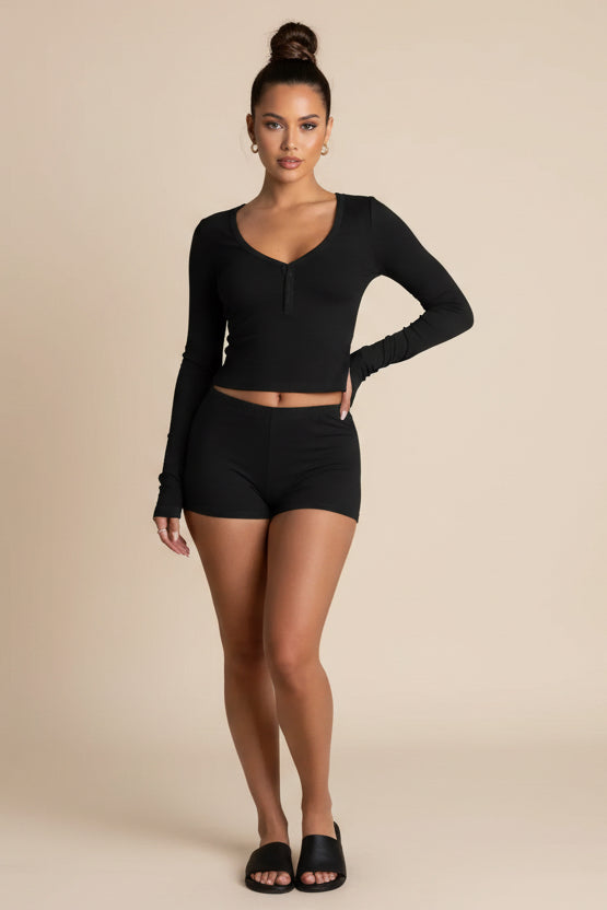Long Sleeve Crop Top & Shorts Matching Set