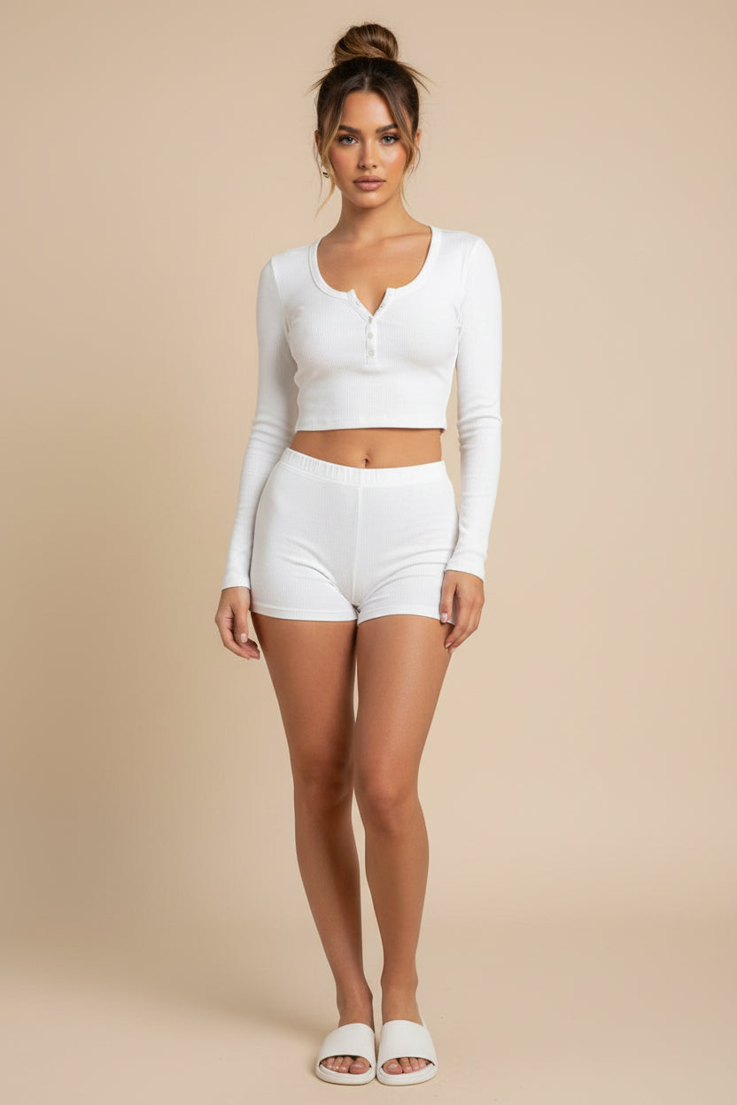 Long Sleeve Crop Top & Shorts Matching Set