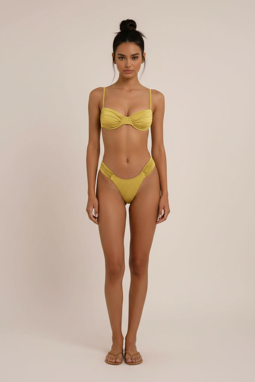 Spaghetti Strap Pleated Bikini Set