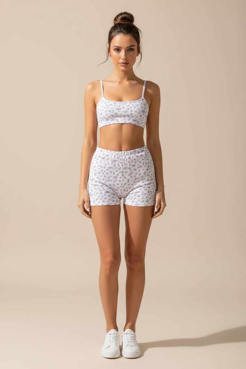 Romantic Crop Cami Top & Low Waist Shorts Matching Set
