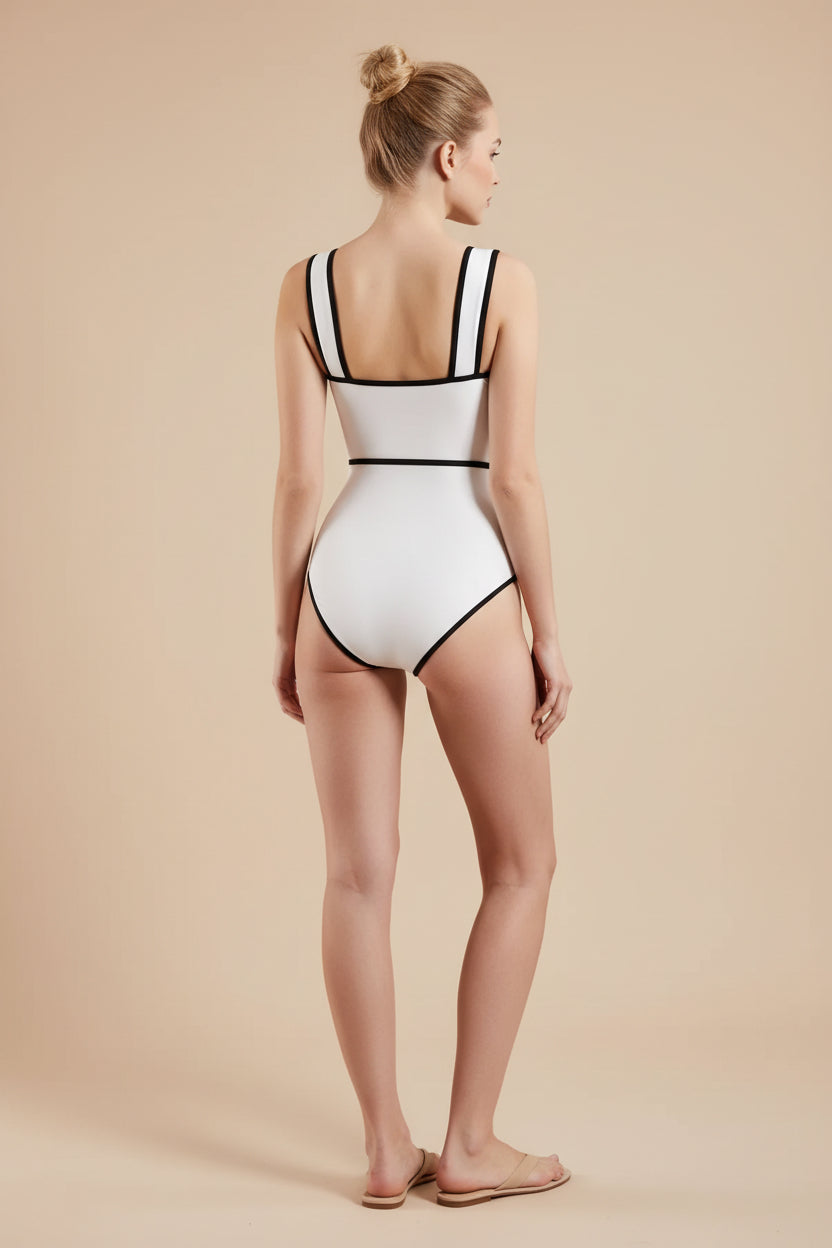 One‑Piece Swimsuit in Black or White & Matching Cover‑Up Skirt