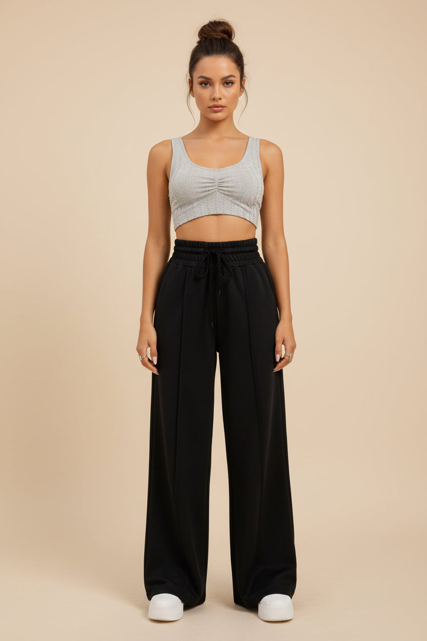 Loose Straight Leg Sweatpants – High Waist Drawstring Lounge Pants with Pockets