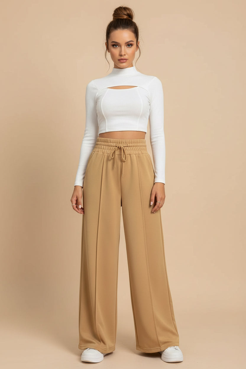 Loose Straight Leg Sweatpants – High Waist Drawstring Lounge Pants with Pockets