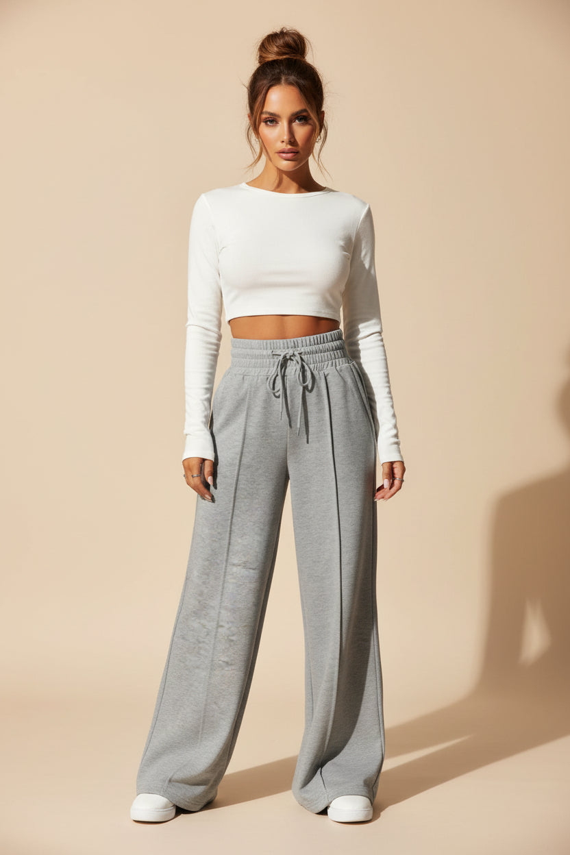 Loose Straight Leg Sweatpants – High Waist Drawstring Lounge Pants with Pockets