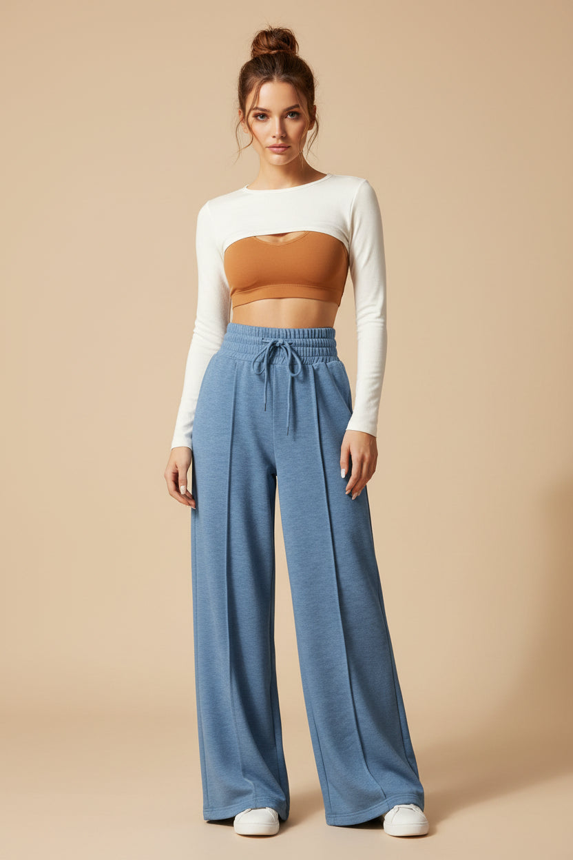 Loose Straight Leg Sweatpants – High Waist Drawstring Lounge Pants with Pockets
