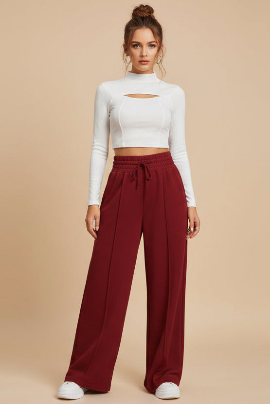 Loose Straight Leg Sweatpants – High Waist Drawstring Lounge Pants with Pockets