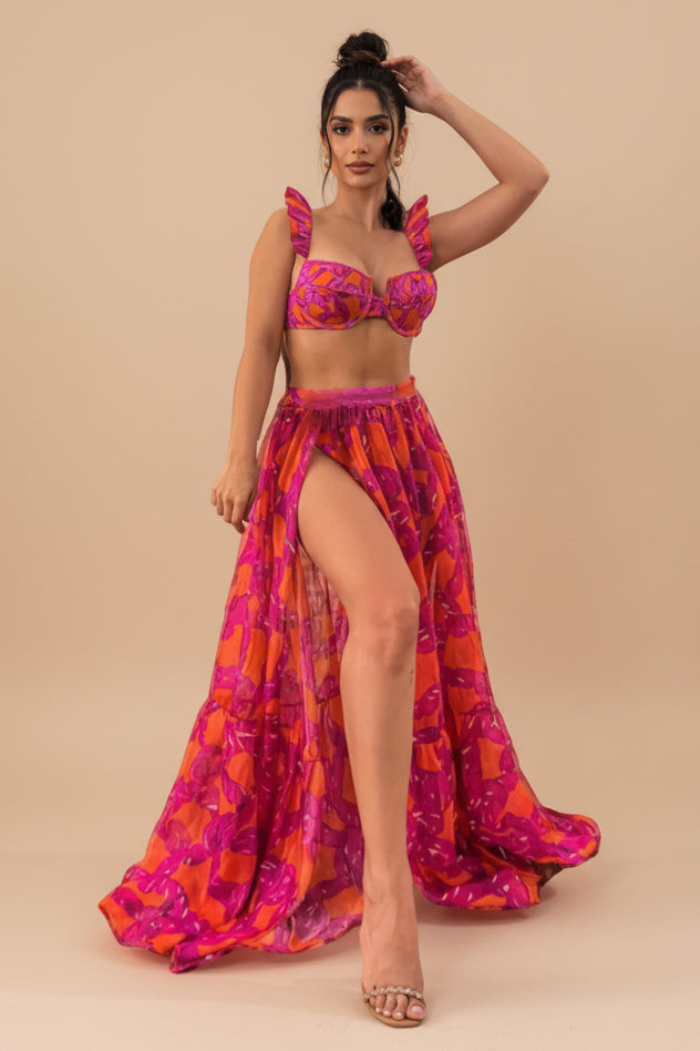3-Piece Printed Bikini Set with Skirt Cover-Up