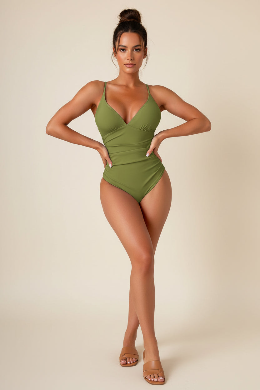 Sexy V‑Neck One‑Piece Swimsuit