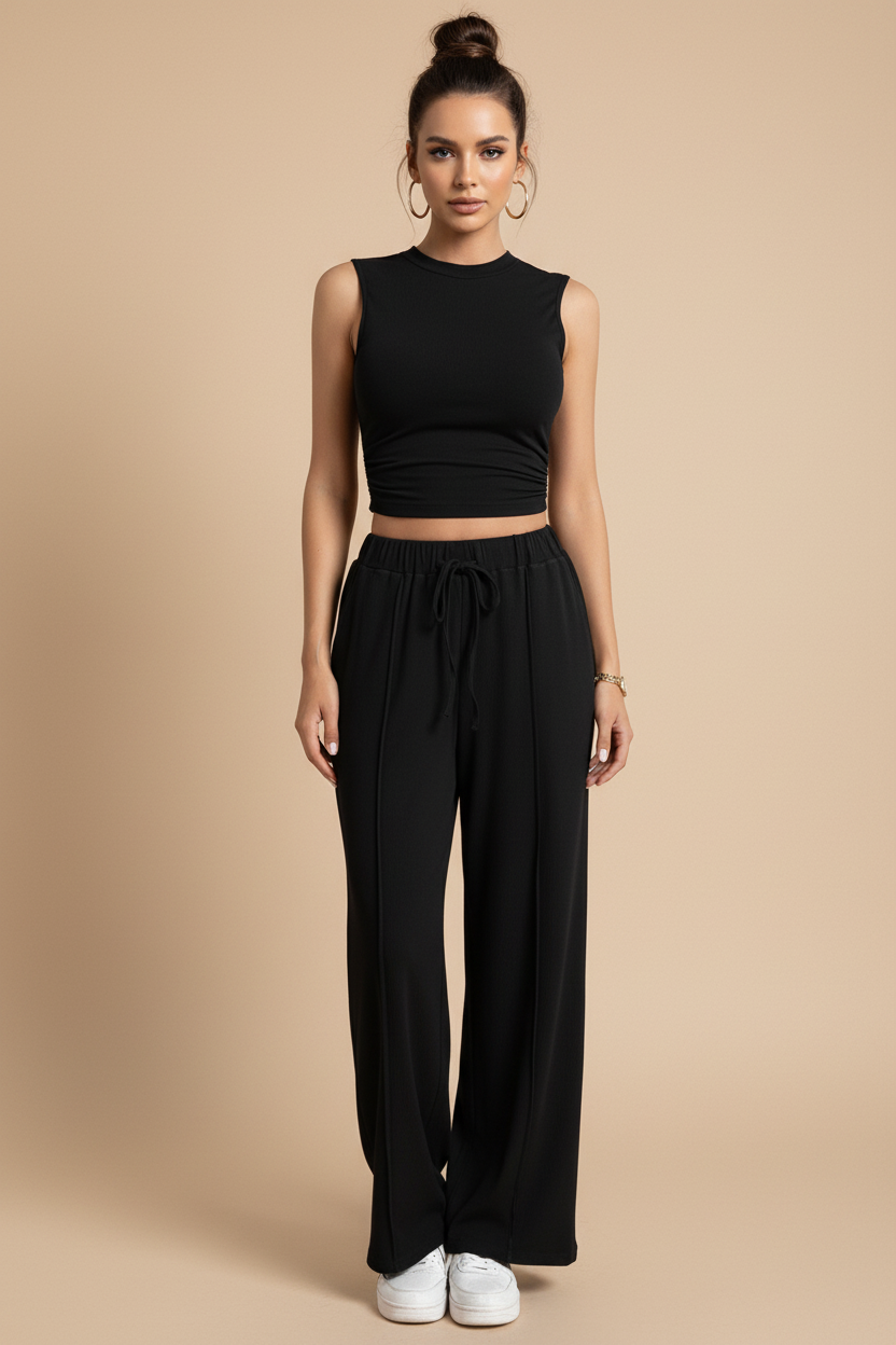 Round Neck Top & Trousers Matching Outfit