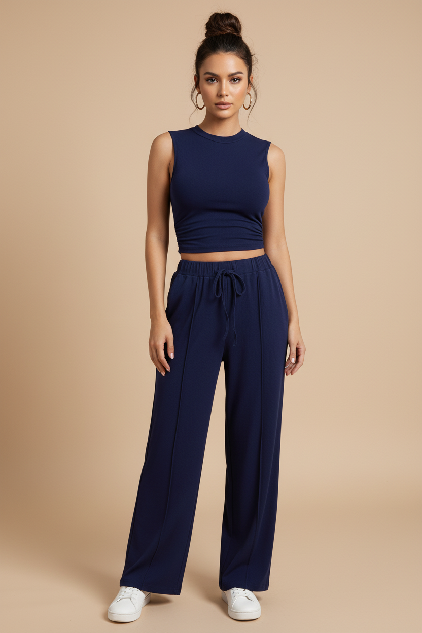 Round Neck Top & Trousers Matching Outfit