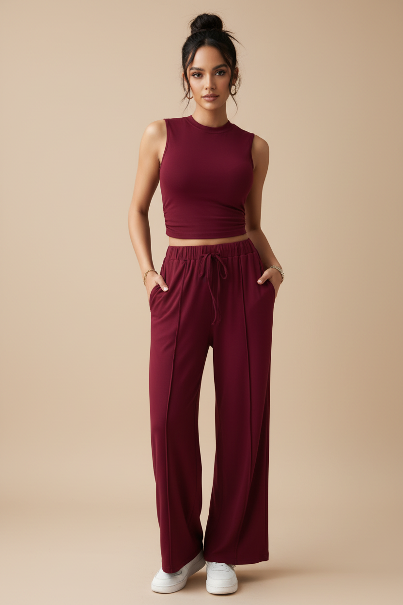 Round Neck Top & Trousers Matching Outfit