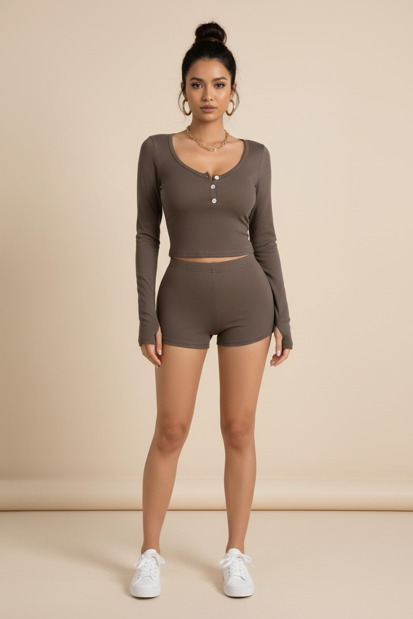 Ensemble de loisirs deux pièces en tricot uni