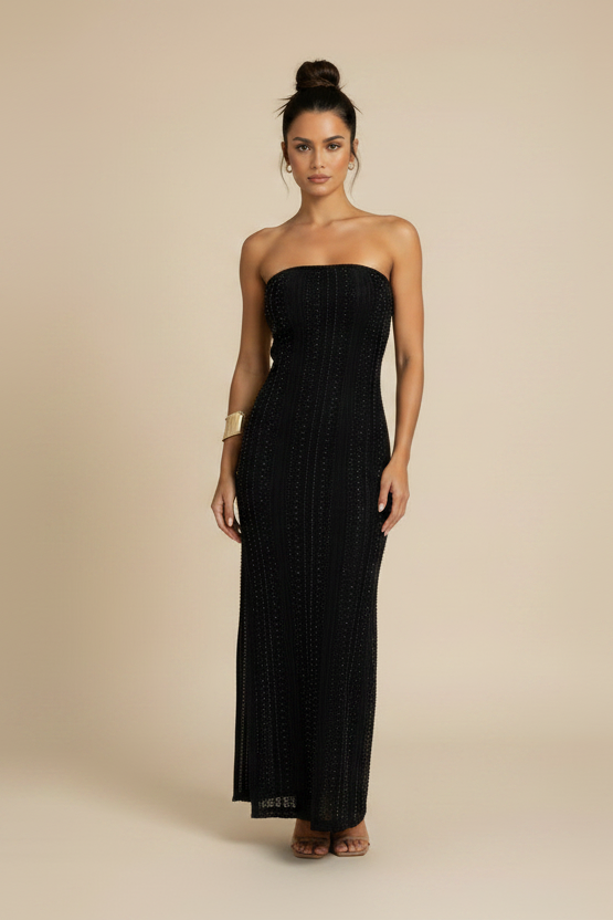 Strapless Crochet Knit Cover Up Maxi Dress