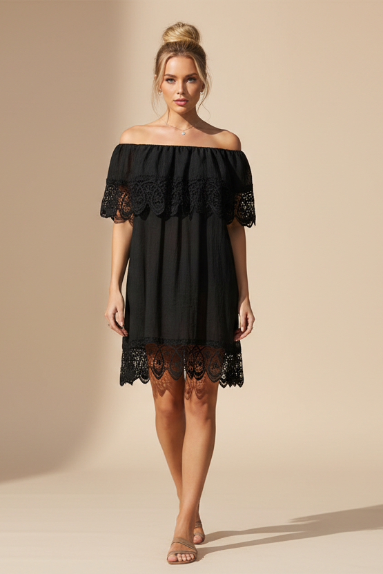 Lace Trim Off-Shoulder Cover-Up Dress