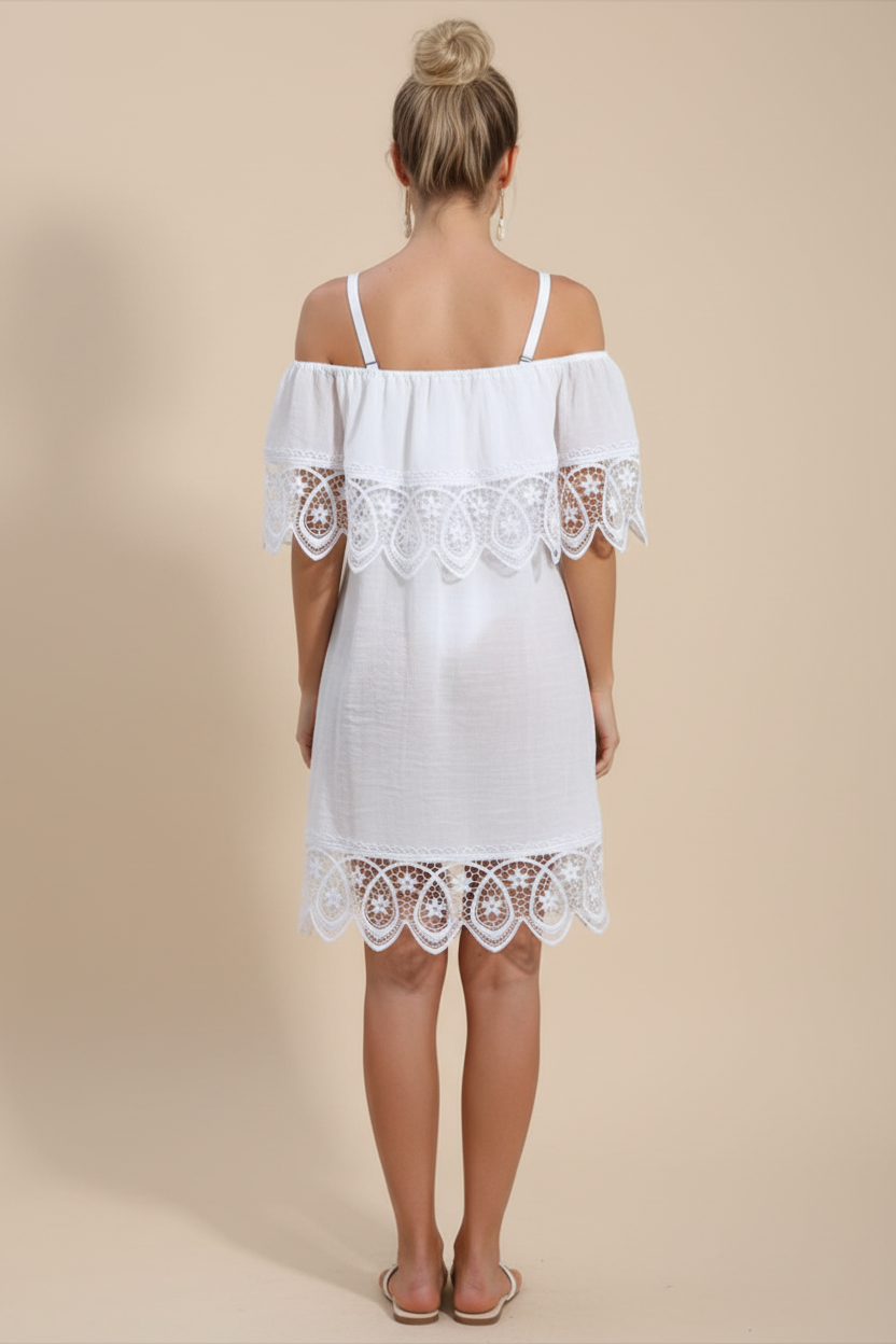 Lace Trim Off-Shoulder Cover-Up Dress