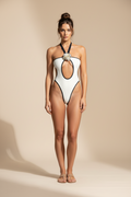 🌸 Maillot de bain sexy une pièce licou avec découpes et fleur 3D