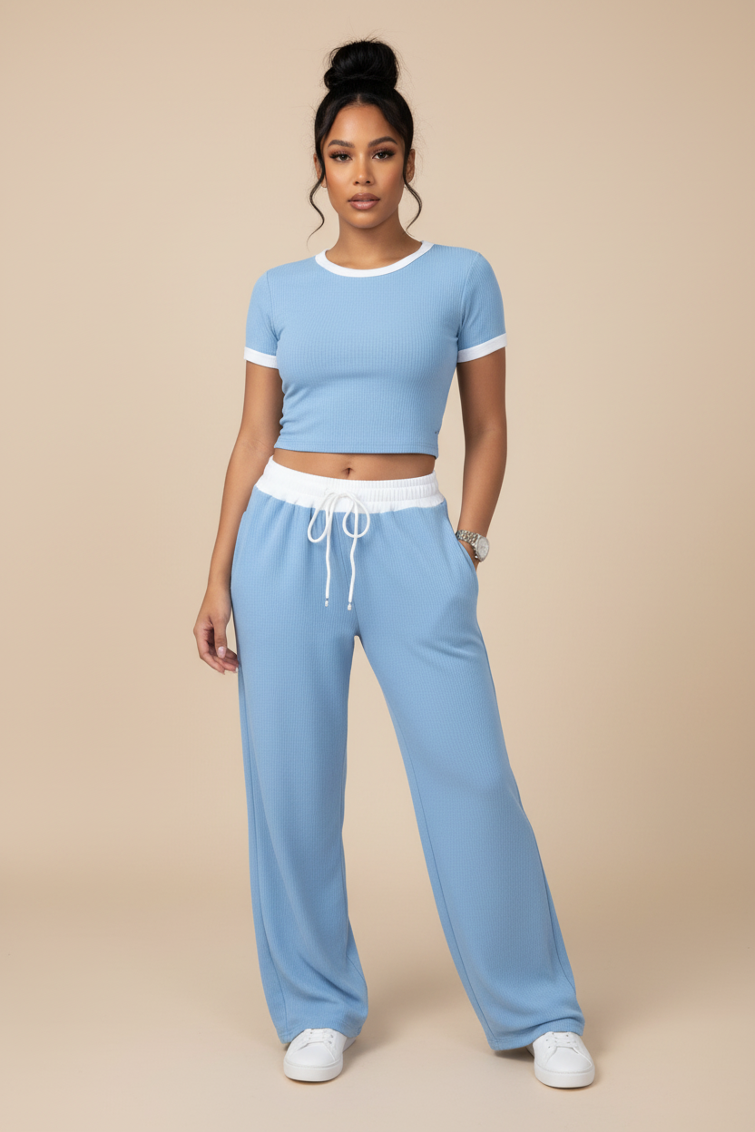 Cropped Top & Wide‑Leg Pants Leisure Outfit