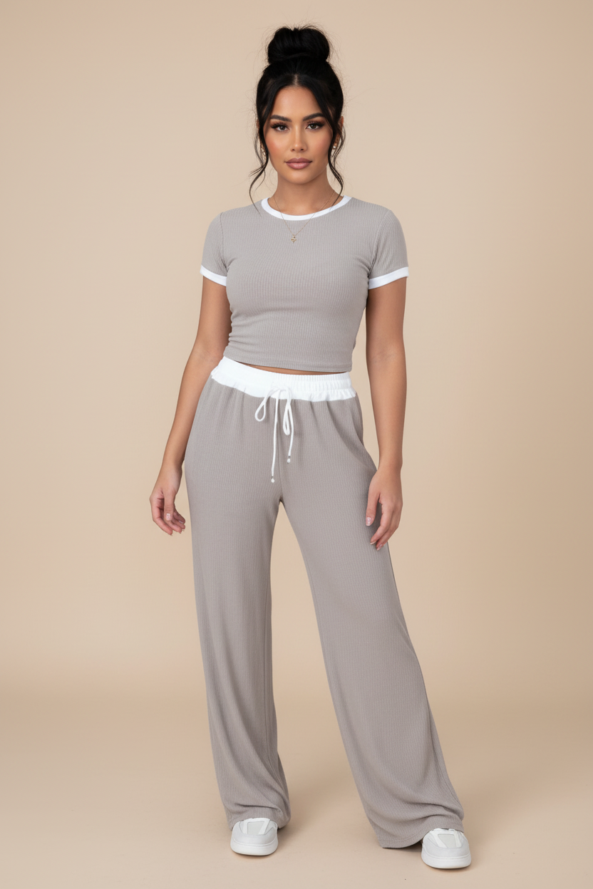 Cropped Top & Wide‑Leg Pants Leisure Outfit